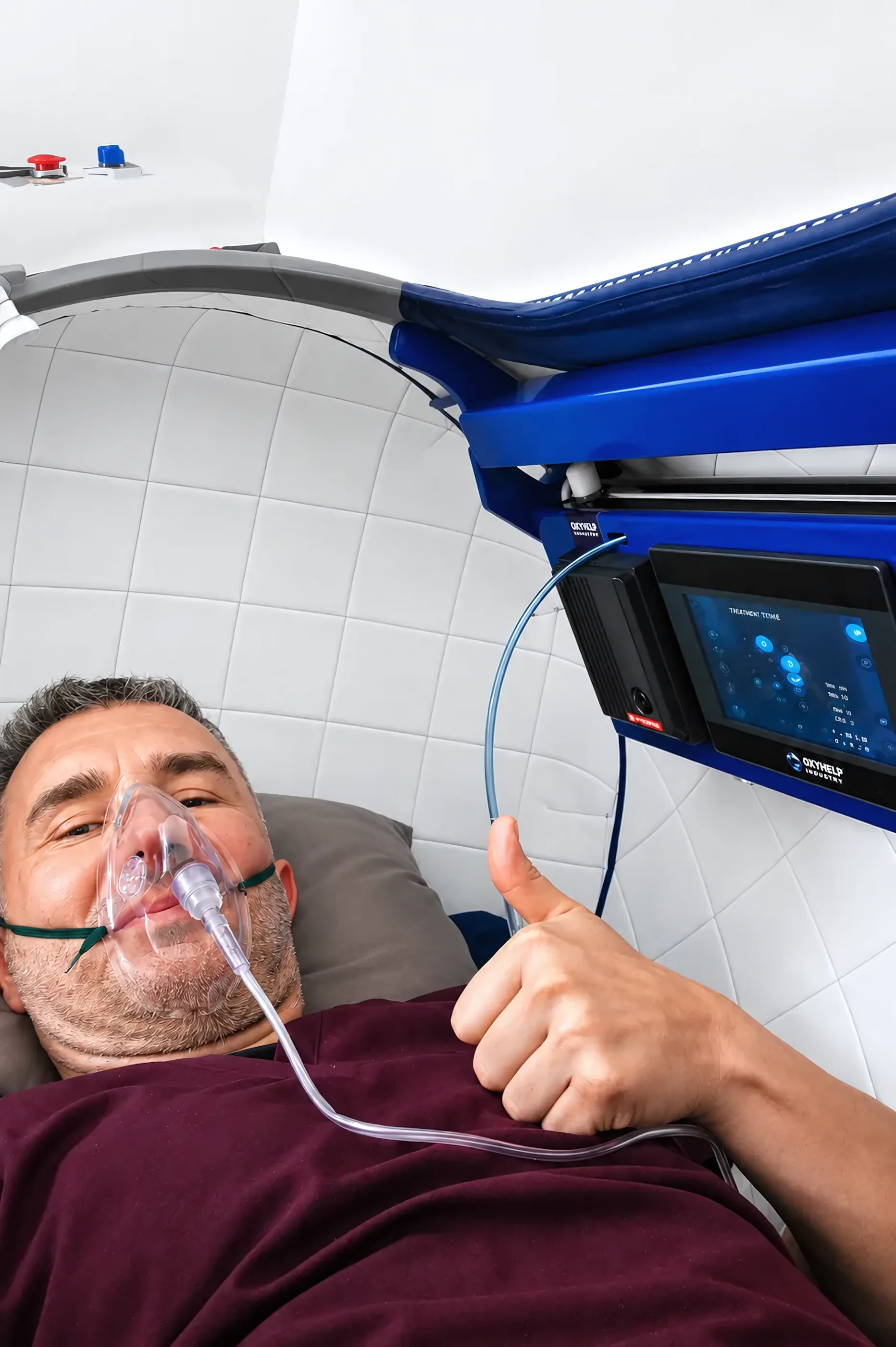 Ședință de terapie hiperbară la clinica Cryomedica Cluj.